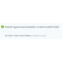  Paní Iveta napsala takovéto hodnocení: Krásně vypracovaná kabelka z krásné kvalitní kůže.